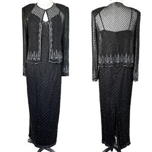 STENAY Black Beaded Evening Gown + Jacket Size 8 Formal Maxi Dress